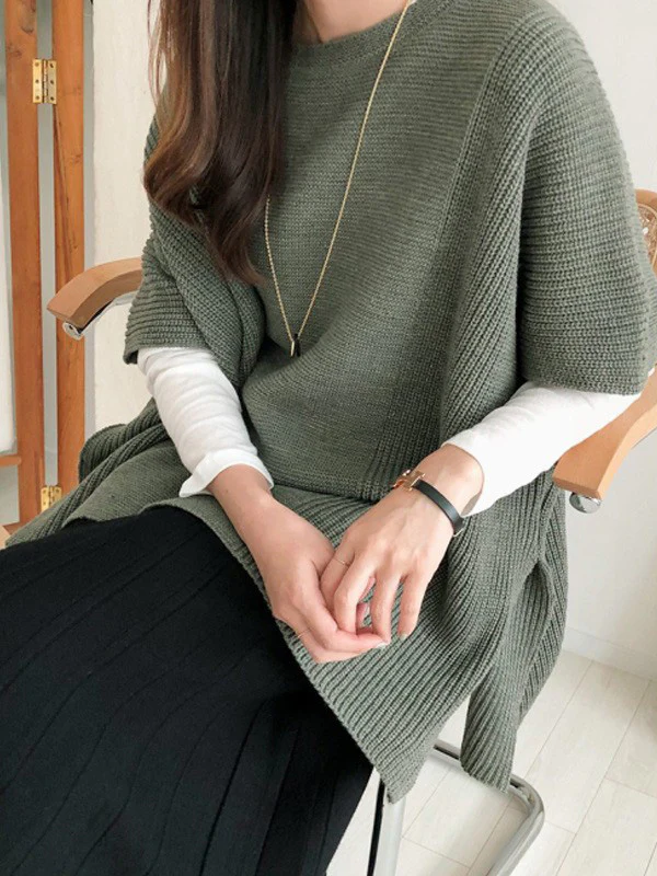 Casual Loose Split-Side Round-Neck Sweater Tops - Image 10