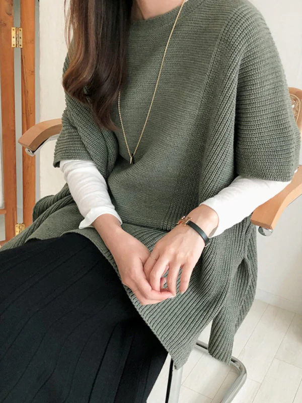 Casual Loose Split-Side Round-Neck Sweater Tops - Image 2
