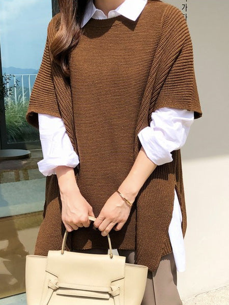 Casual Loose Split-Side Round-Neck Sweater Tops - Image 3