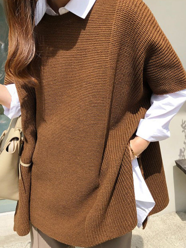 Casual Loose Split-Side Round-Neck Sweater Tops - Image 5
