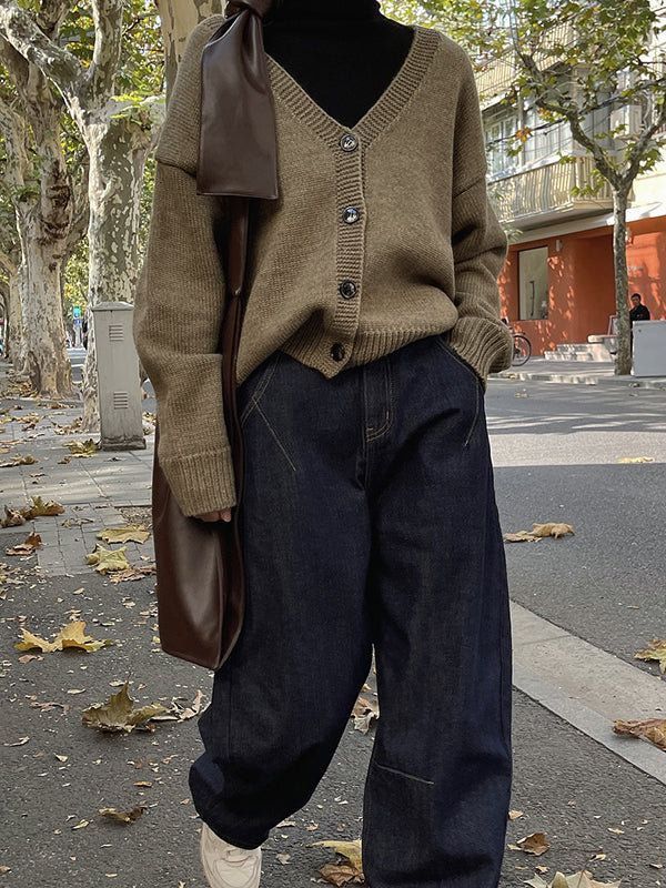 Casual Loose Wide Leg Solid Color Jean Pants Bottoms - Image 13