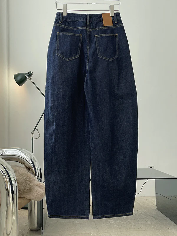 Casual Loose Wide Leg Solid Color Jean Pants Bottoms - Image 15