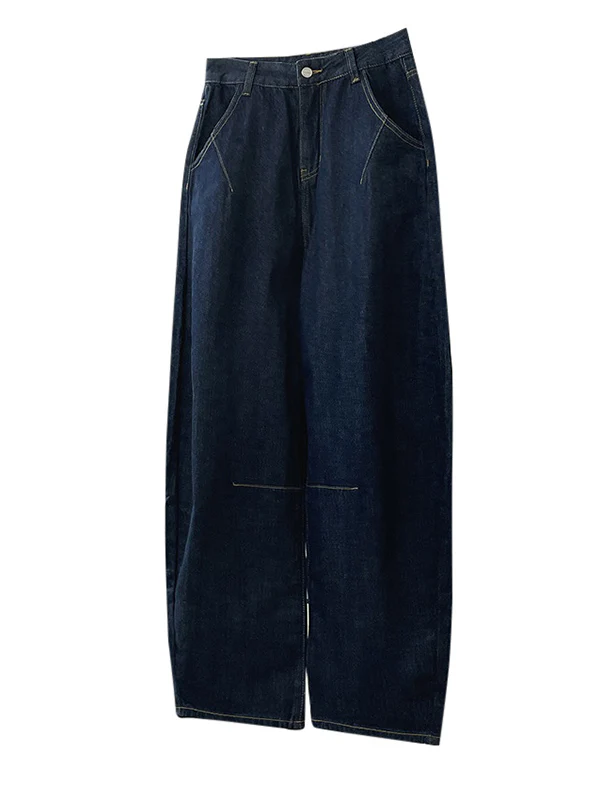 Casual Loose Wide Leg Solid Color Jean Pants Bottoms - Image 16