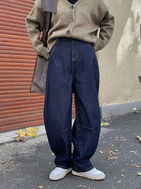 Casual Loose Wide Leg Solid Color Jean Pants Bottoms - Image 2