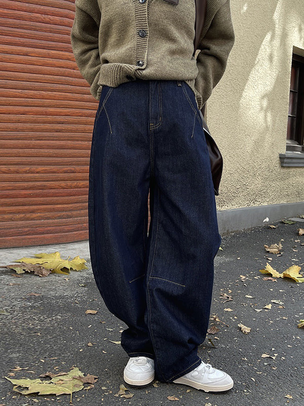 Casual Loose Wide Leg Solid Color Jean Pants Bottoms - Image 3