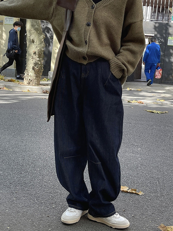 Casual Loose Wide Leg Solid Color Jean Pants Bottoms - Image 4