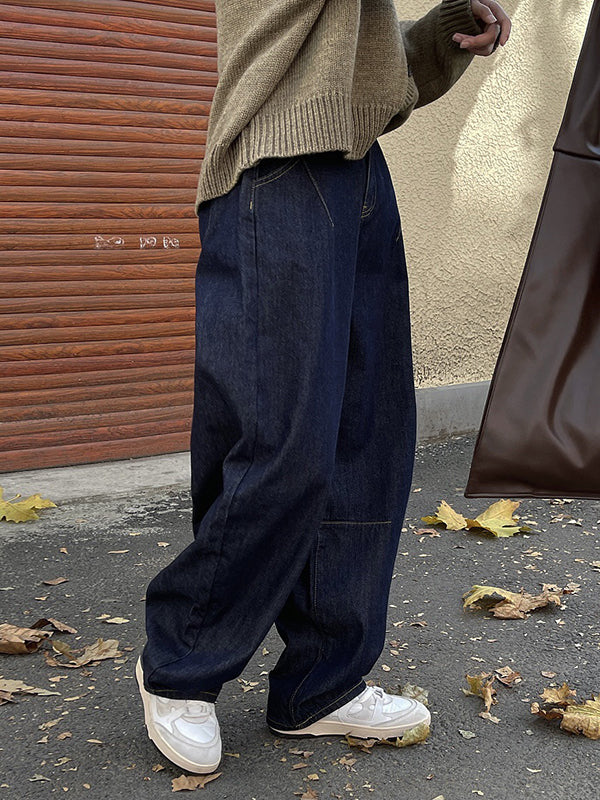 Casual Loose Wide Leg Solid Color Jean Pants Bottoms - Image 6