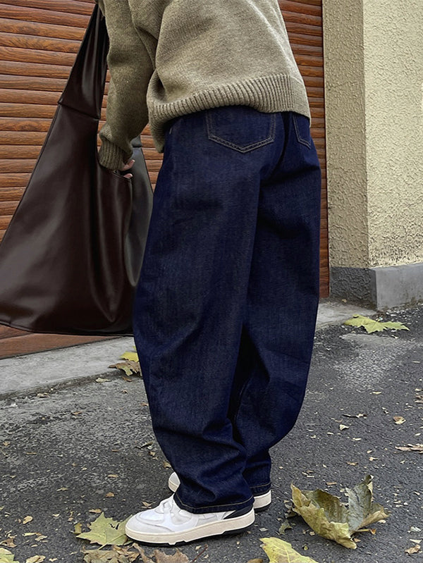 Casual Loose Wide Leg Solid Color Jean Pants Bottoms - Image 7