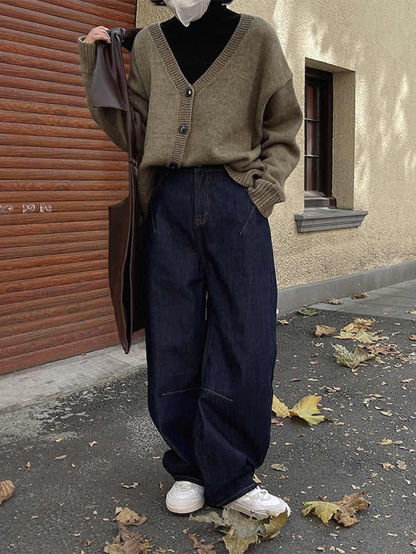 Casual Loose Wide Leg Solid Color Jean Pants Bottoms - Image 9