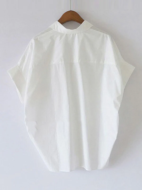 Casual Short Sleeves Loose Solid Color Lapel Collar Blouses&Shirts Tops - Image 6