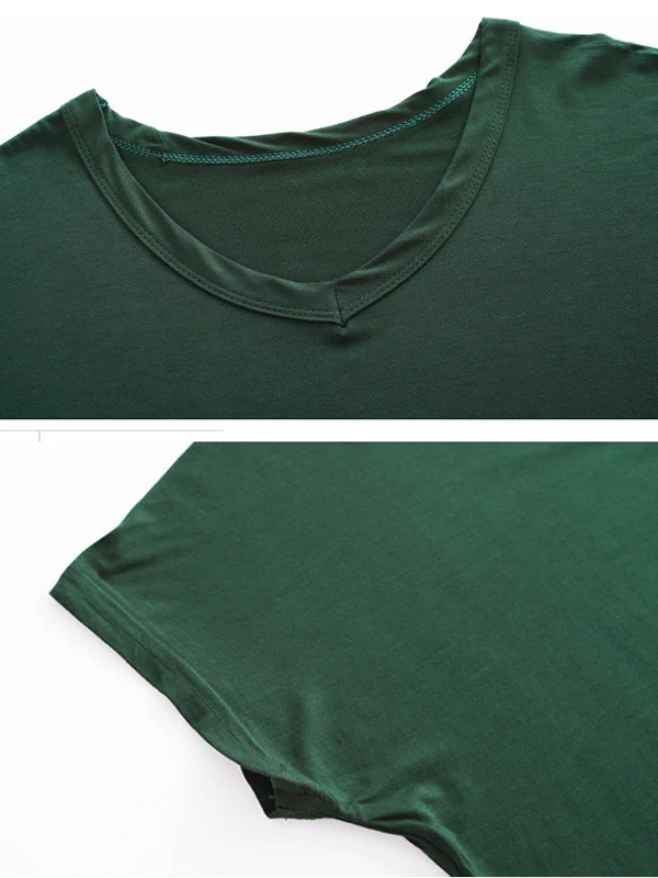 Casual Short Sleeves Solid Color V-Neck T Shirt Top&Drawstring Pants Pajamas Set - Image 14