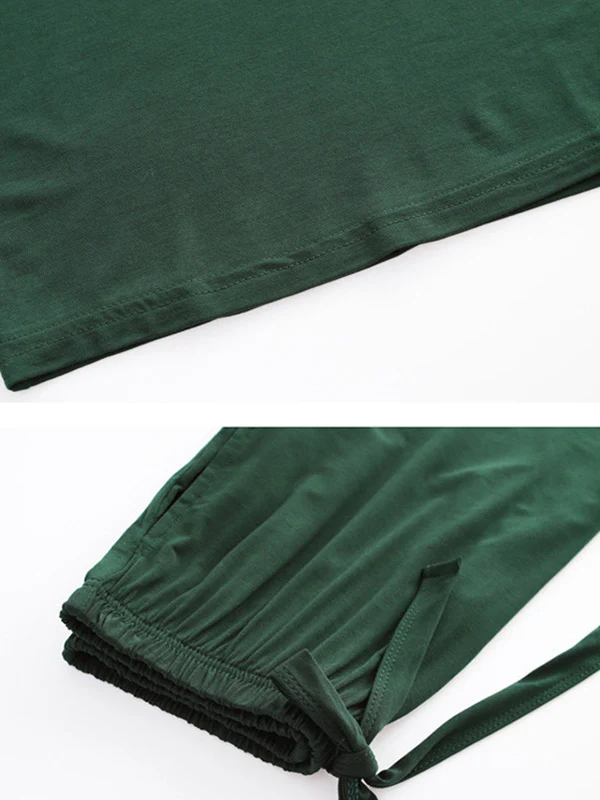 Casual Short Sleeves Solid Color V-Neck T Shirt Top&Drawstring Pants Pajamas Set - Image 16