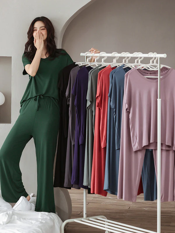 Casual Short Sleeves Solid Color V-Neck T Shirt Top&Drawstring Pants Pajamas Set - Image 9