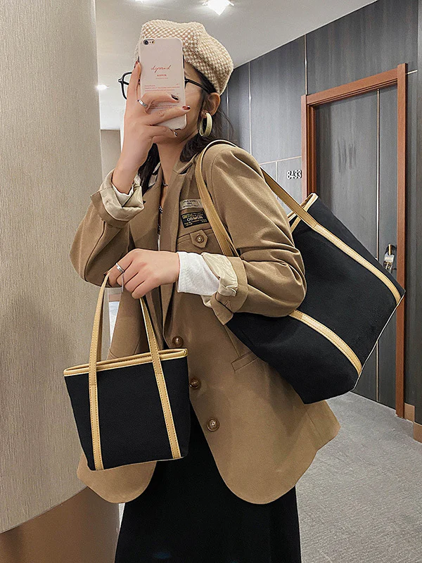 Casual Simple Solid Color Canvas Tote Bag - Image 2