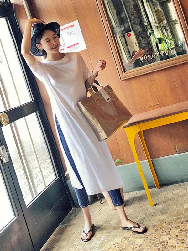 Casual Simple Split-Side Designed Long T-Shirt - Image 5