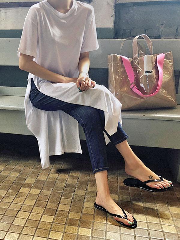 Casual Simple Split-Side Designed Long T-Shirt - Image 8