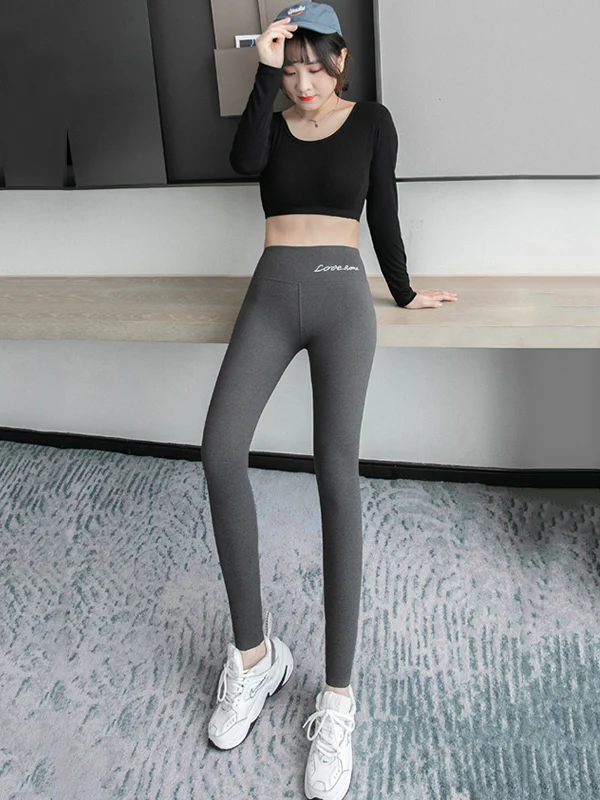 Casual Skinny Leg Keep Warm Solid Color Leggings - Image 10