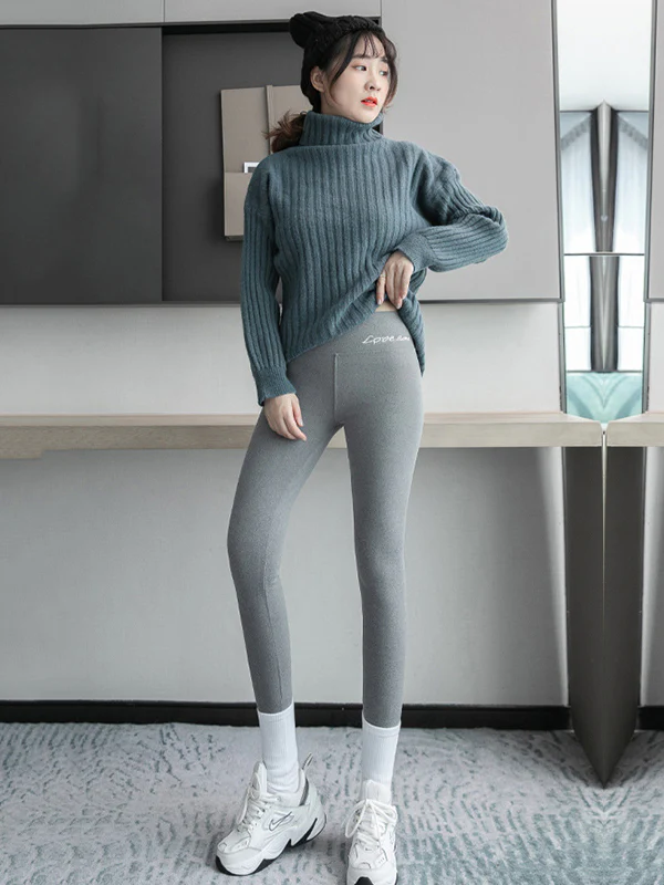 Casual Skinny Leg Keep Warm Solid Color Leggings - Image 18