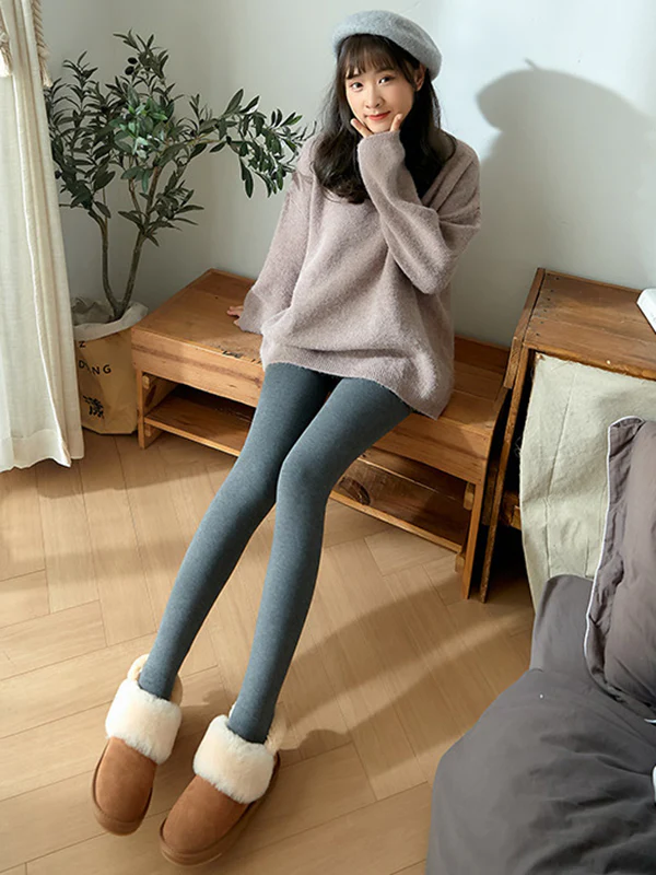 Casual Skinny Leg Velvet Keep Warm Solid Color Thermal Pants Bottoms - Image 14