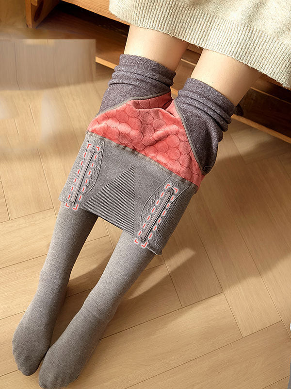 Casual Skinny Leg Velvet Keep Warm Solid Color Thermal Pants Bottoms - Image 9
