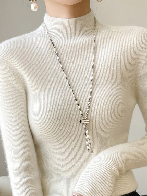 Casual Skinny Long Sleeves Solid Color Half Turtleneck Sweater Tops - Image 16