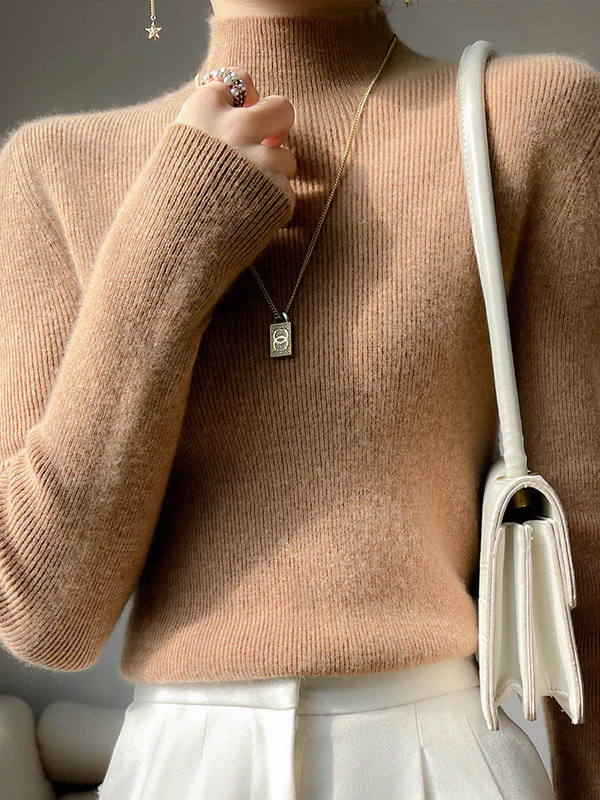 Casual Skinny Long Sleeves Solid Color Half Turtleneck Sweater Tops - Image 27