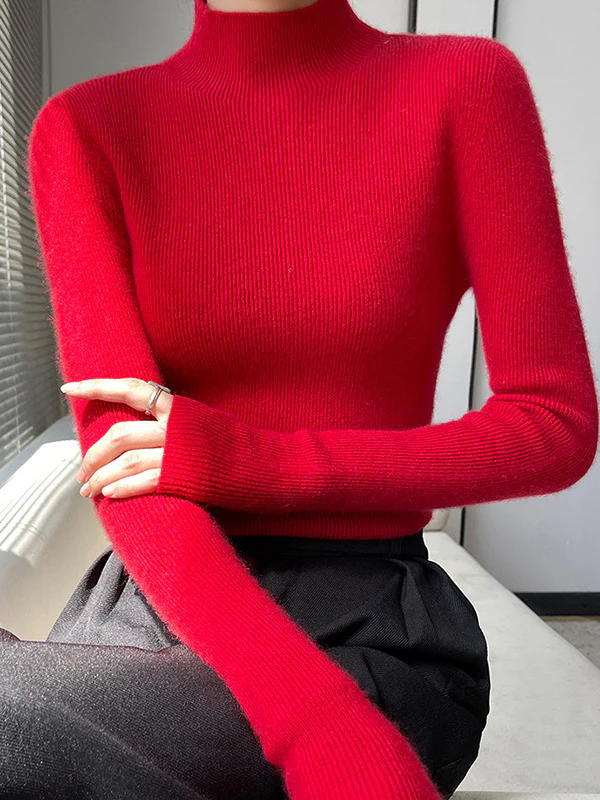 Casual Skinny Long Sleeves Solid Color Half Turtleneck Sweater Tops - Image 29