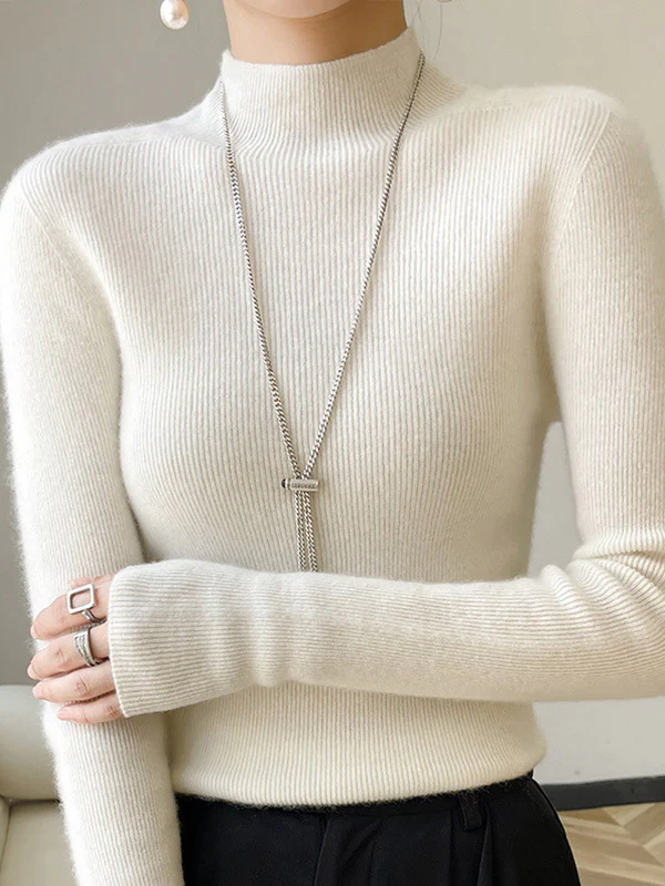 Casual Skinny Long Sleeves Solid Color Half Turtleneck Sweater Tops - Image 6