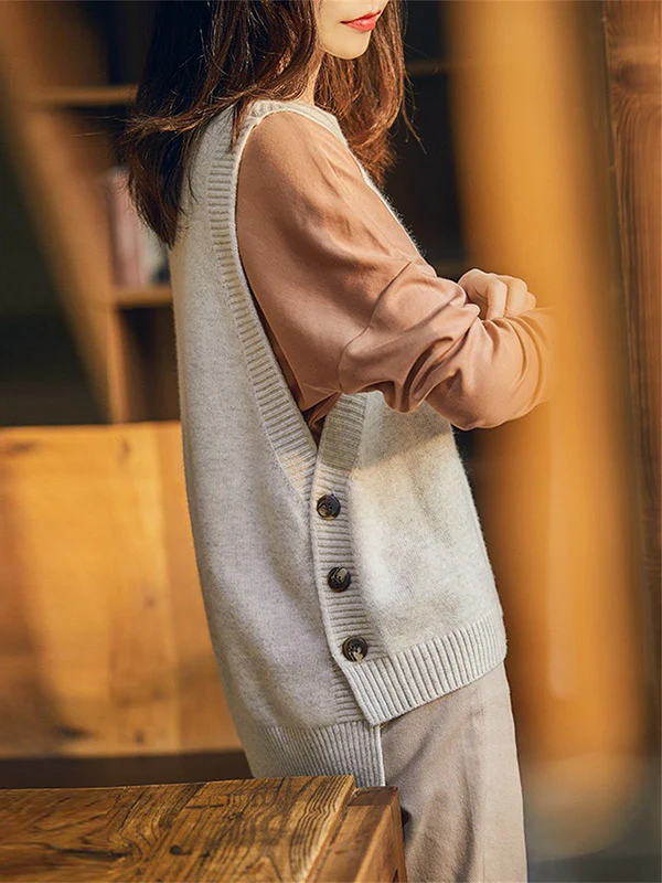 Casual Sleeveless Loose Solid Color Round-Neck Knitting Vest Outerwear - Image 4