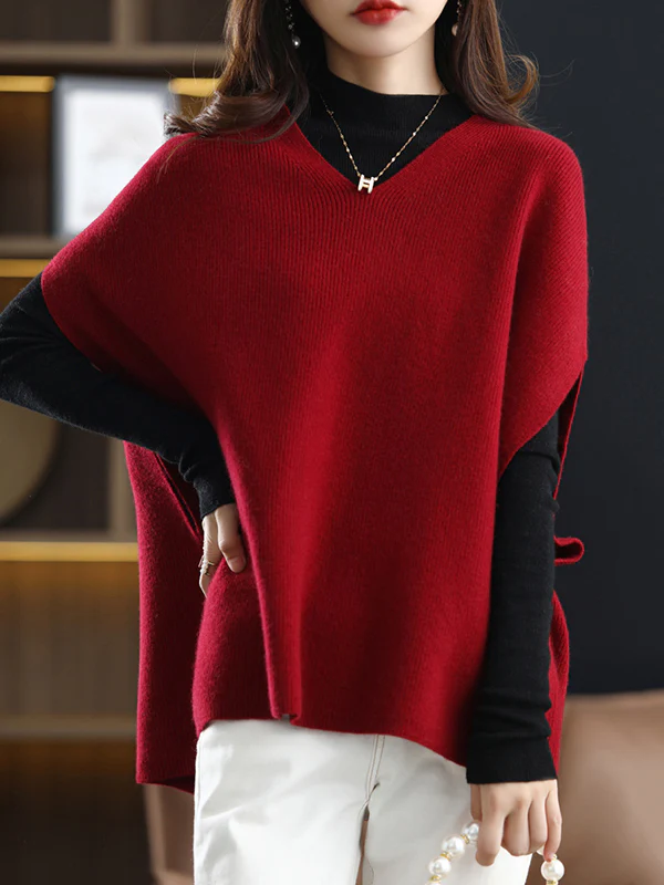 Casual Sleeveless Loose Solid Color V-Neck Vest Top - Image 14