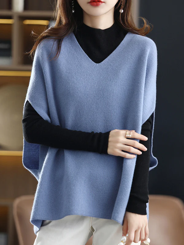 Casual Sleeveless Loose Solid Color V-Neck Vest Top - Image 7