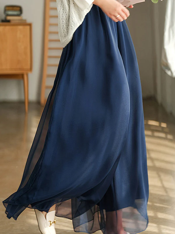 Casual Solid Color Chiffon Column Wide Leg Pants&Skirt - Image 10