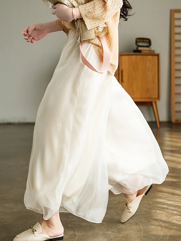 Casual Solid Color Chiffon Column Wide Leg Pants&Skirt - Image 11