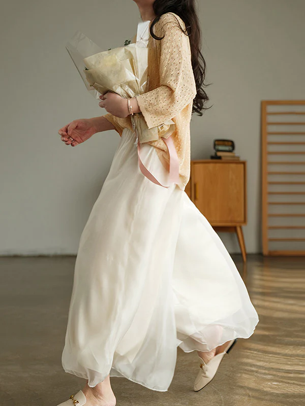 Casual Solid Color Chiffon Column Wide Leg Pants&Skirt - Image 12