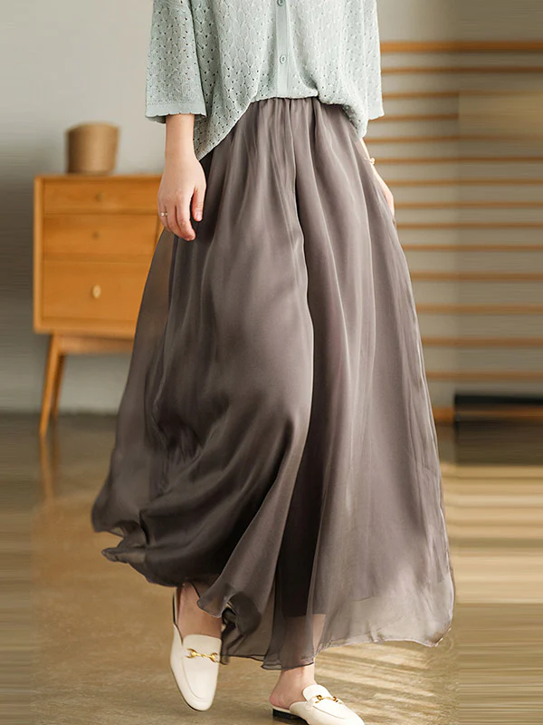 Casual Solid Color Chiffon Column Wide Leg Pants&Skirt - Image 14