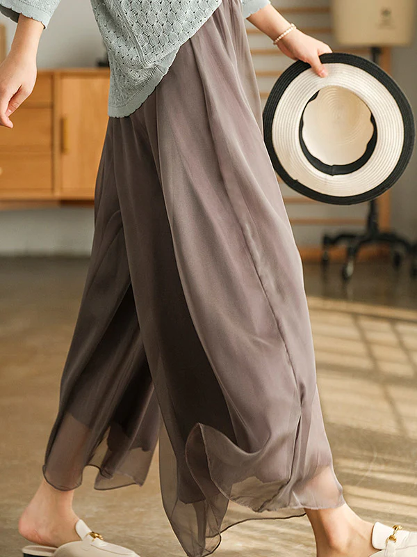 Casual Solid Color Chiffon Column Wide Leg Pants&Skirt - Image 15