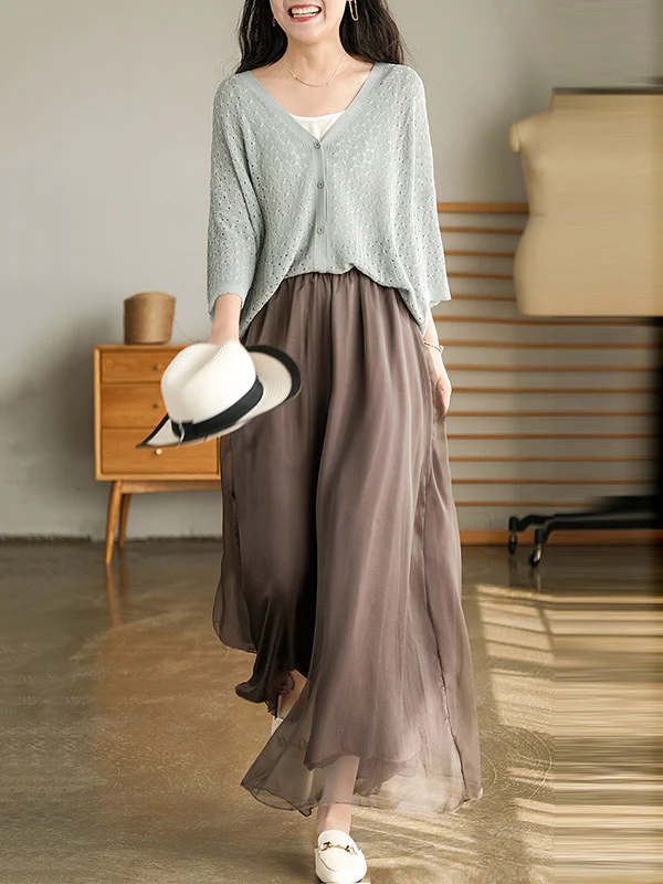 Casual Solid Color Chiffon Column Wide Leg Pants&Skirt - Image 16