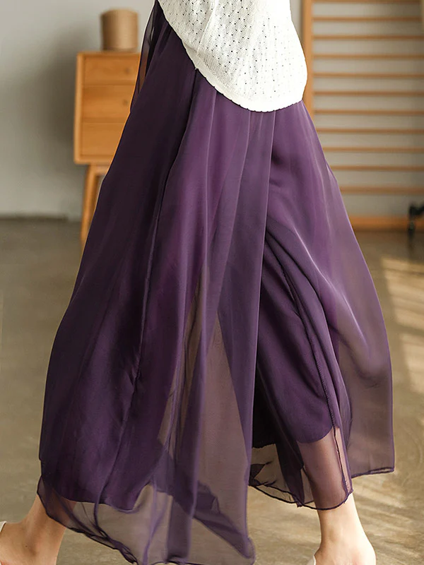 Casual Solid Color Chiffon Column Wide Leg Pants&Skirt - Image 17