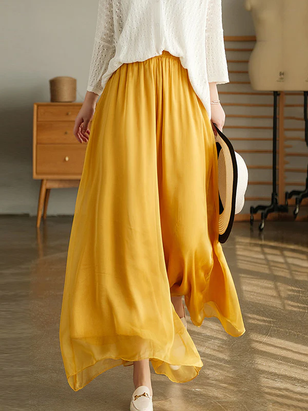 Casual Solid Color Chiffon Column Wide Leg Pants&Skirt - Image 20