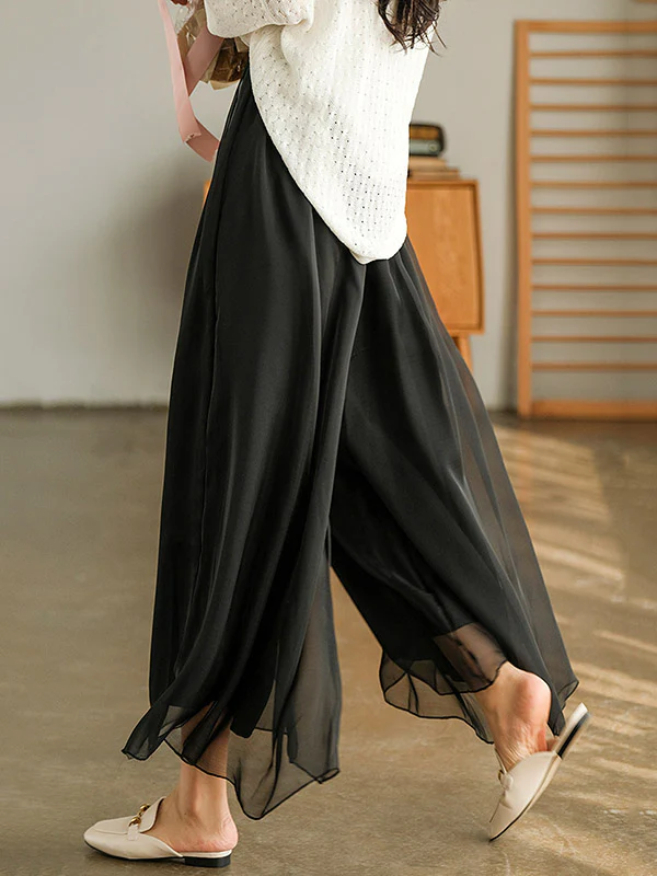 Casual Solid Color Chiffon Column Wide Leg Pants&Skirt - Image 23
