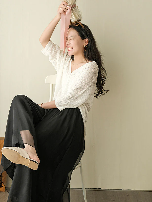 Casual Solid Color Chiffon Column Wide Leg Pants&Skirt - Image 24