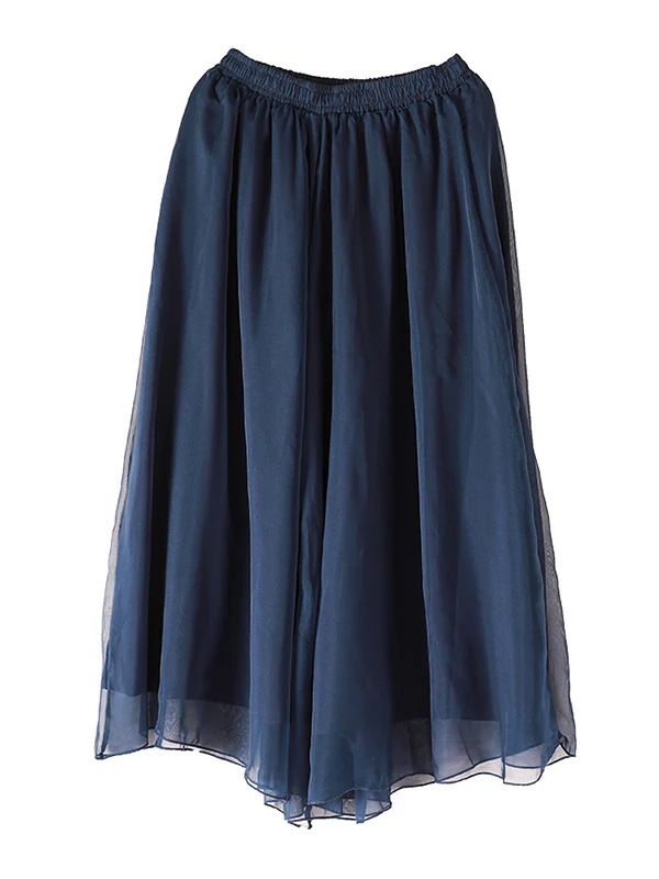 Casual Solid Color Chiffon Column Wide Leg Pants&Skirt - Image 26