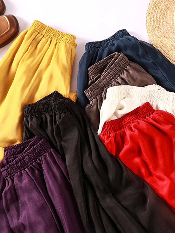 Casual Solid Color Chiffon Column Wide Leg Pants&Skirt - Image 27