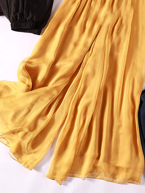 Casual Solid Color Chiffon Column Wide Leg Pants&Skirt - Image 28