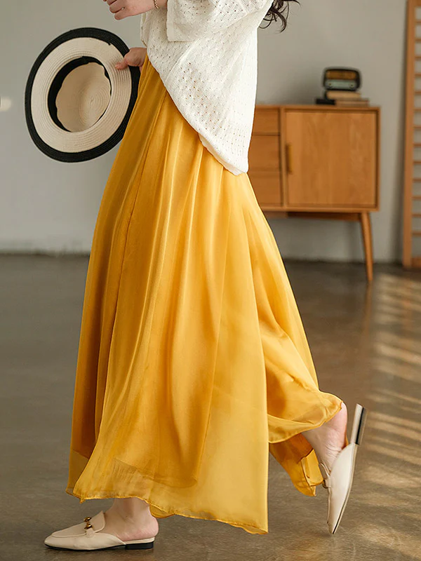 Casual Solid Color Chiffon Column Wide Leg Pants&Skirt - Image 4