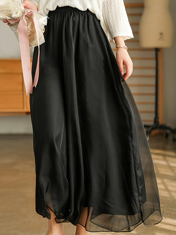 Casual Solid Color Chiffon Column Wide Leg Pants&Skirt - Image 5