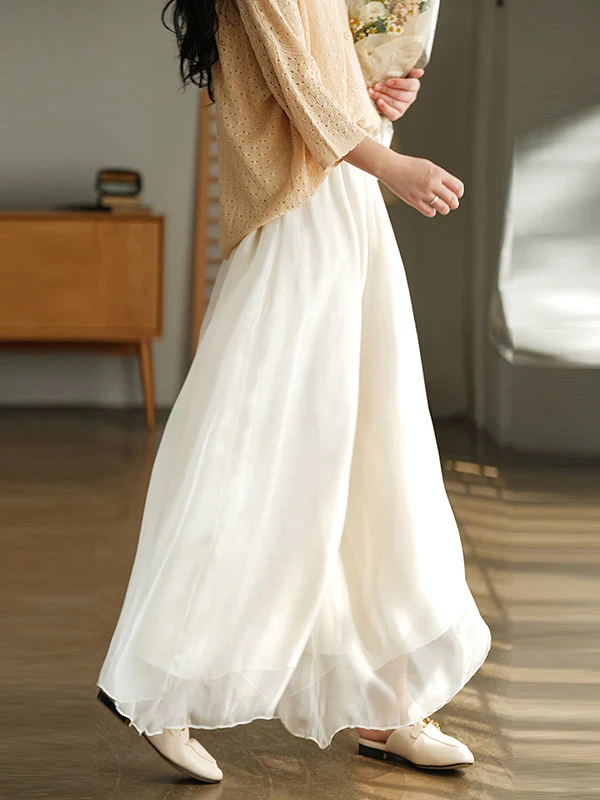 Casual Solid Color Chiffon Column Wide Leg Pants&Skirt - Image 6