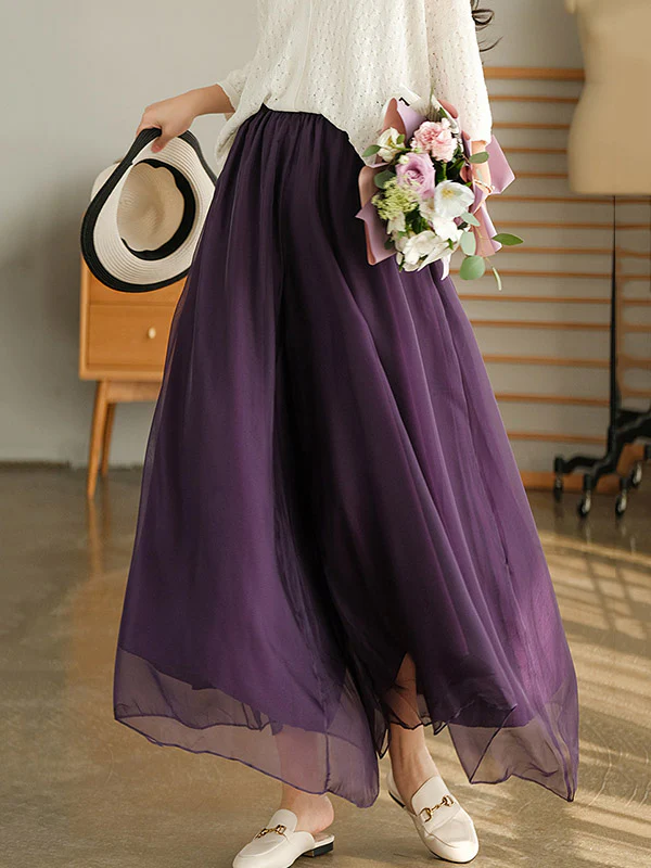 Casual Solid Color Chiffon Column Wide Leg Pants&Skirt - Image 7