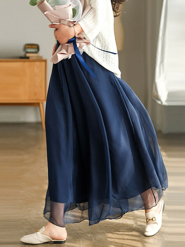 Casual Solid Color Chiffon Column Wide Leg Pants&Skirt - Image 8