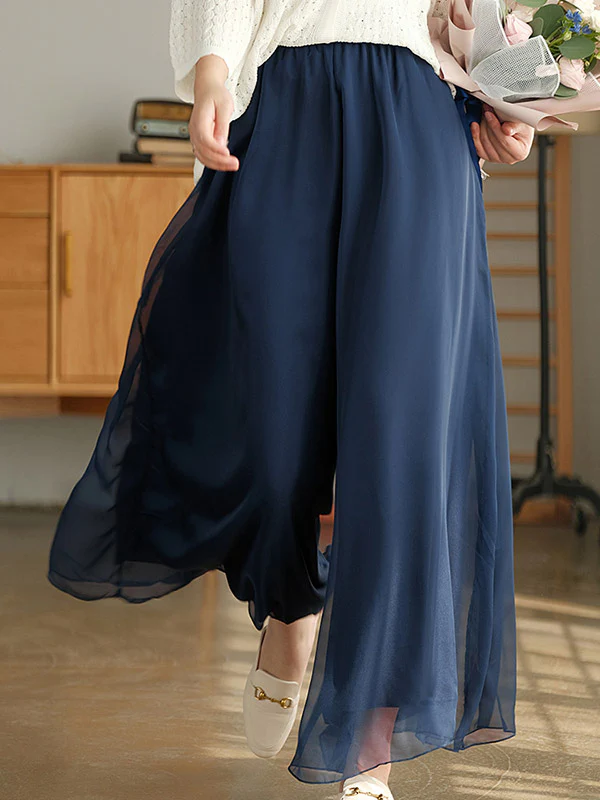 Casual Solid Color Chiffon Column Wide Leg Pants&Skirt - Image 9